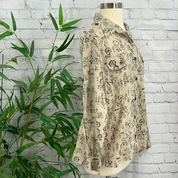 🎉Chico's Tan w/ Aztec People & Animals Blouse - Picture 2 of 5